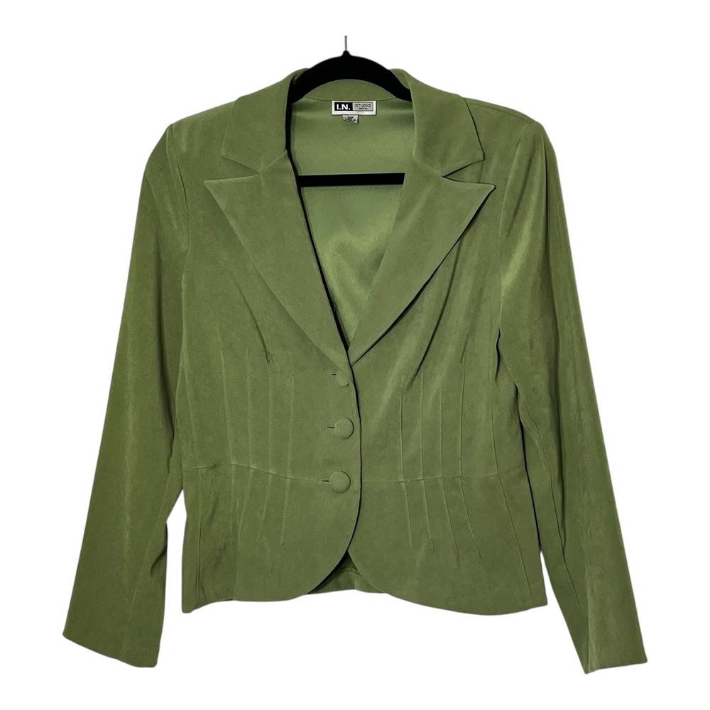 I.N. Studio Petite Sage Green Faux Suede Pintuck Blazer Jacket 10P 5443Z57 - Picture 8 of 8